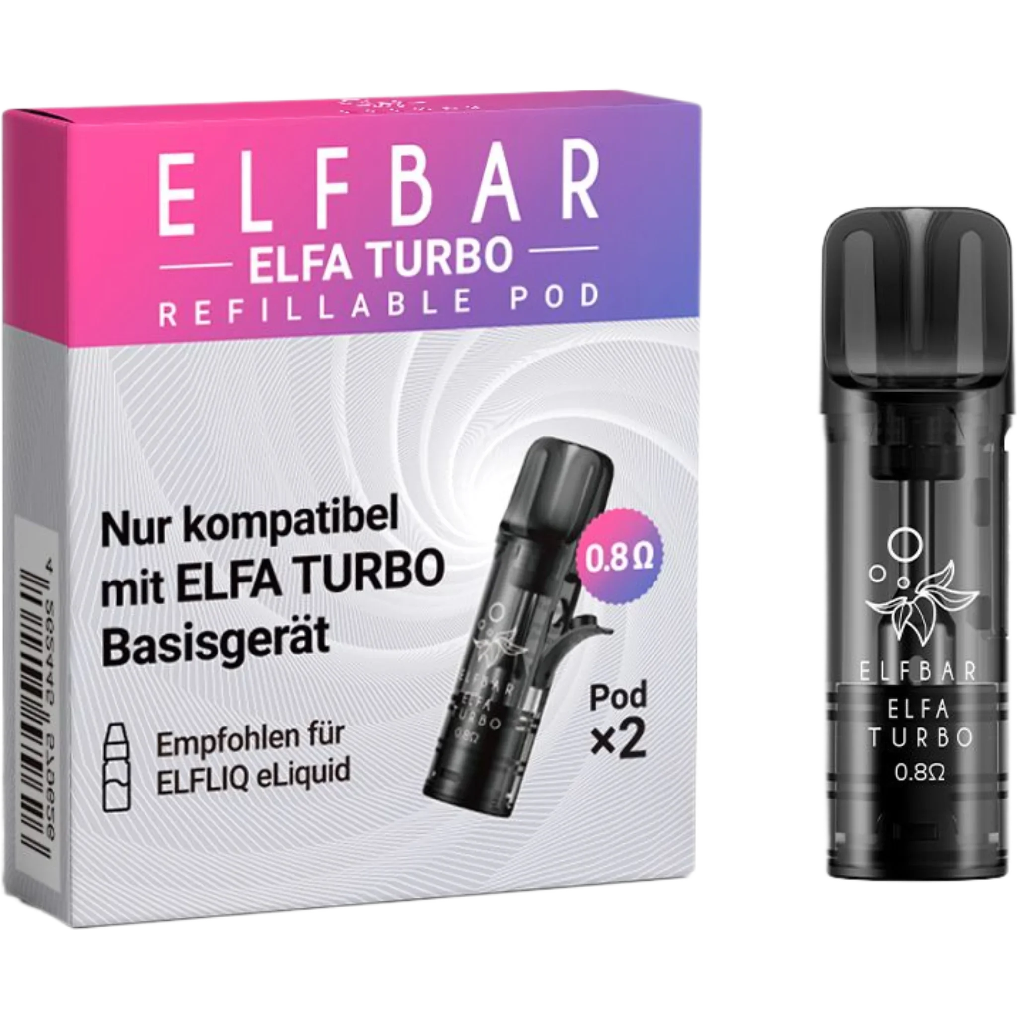 Elfbar Elfa Turbo Refillable Pod – Nachfüllbare Pods für Elfa Turbo Basisgerät, 2er-Pack mit 0.8Ω Coil